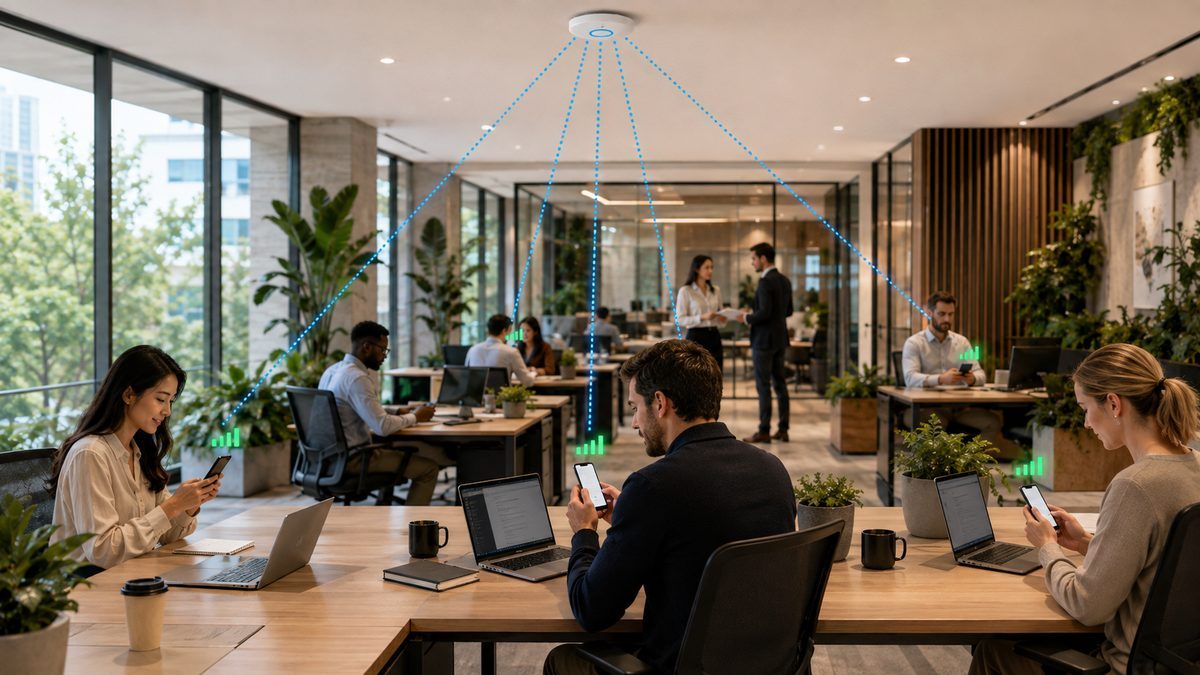 Carrier offload in a modern office: a ceiling access point delivering cellular signal to staff phones